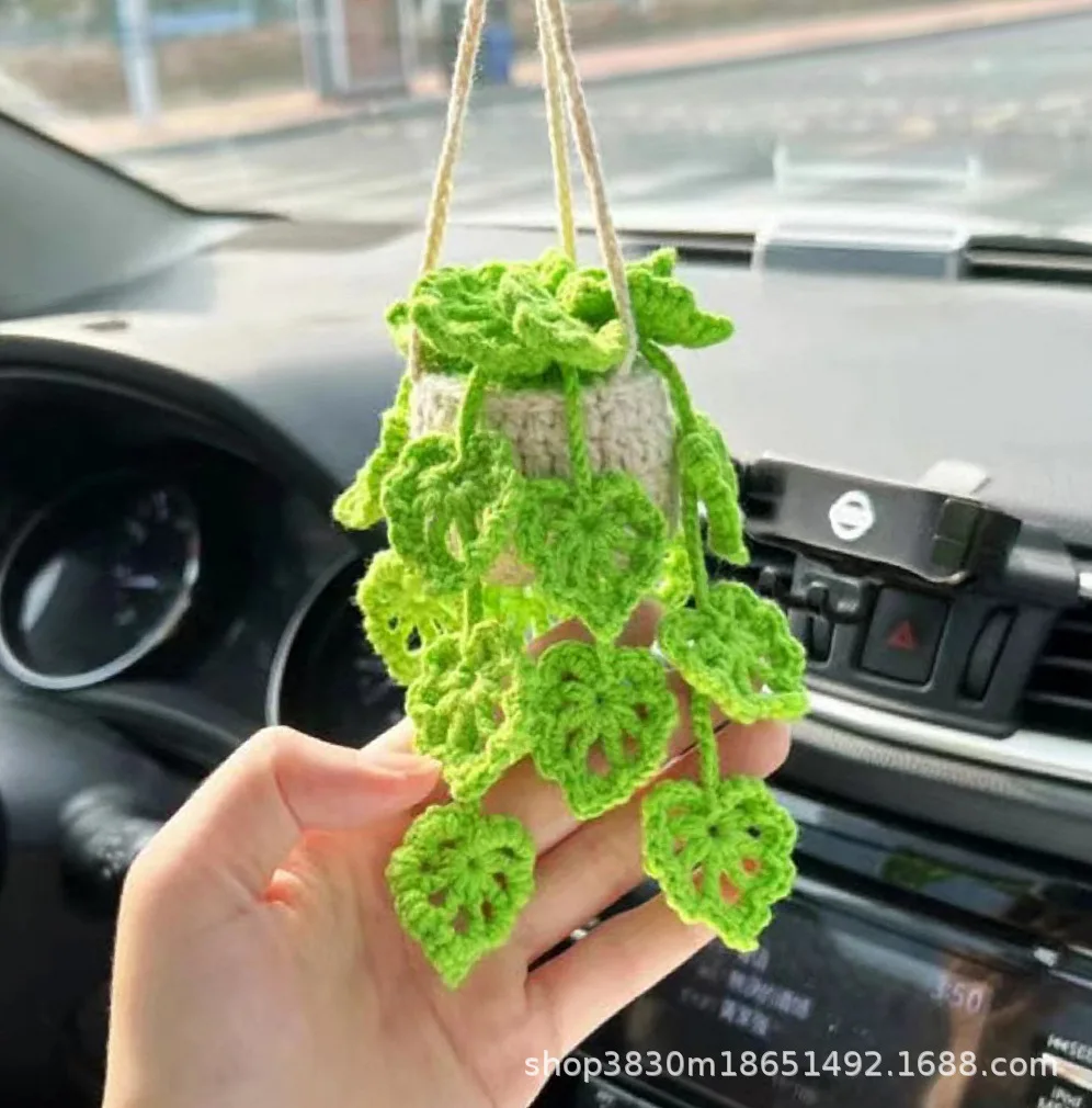Auto Bloem Gehaakte Hangende Mand Creatieve Auto Spiegel Opknoping Accessoires Home Decor: Licht Geel