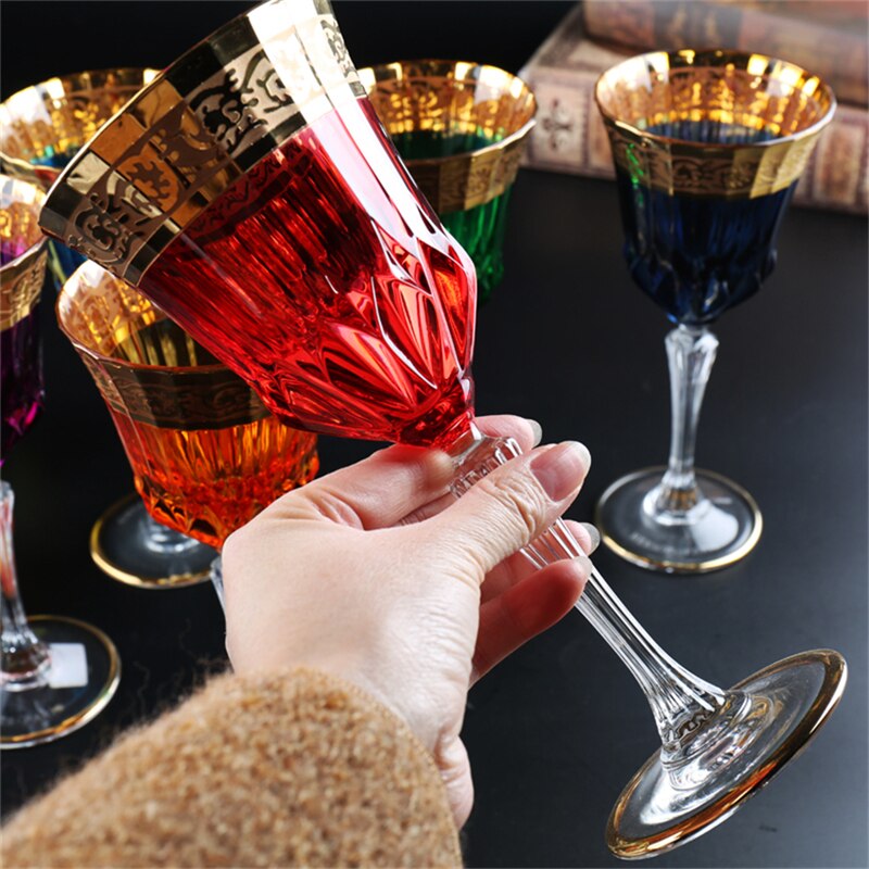 Copa de vino de oro de 24K de , Copas de champán de cristal, copa de boda, Bar, , Hotel, accesorios de decoración del hogar: Red
