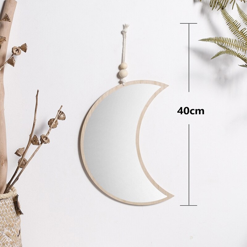 Moon Phase Mirror Natural Decor Acrylic Wall Decorative Mirror Interior Wooden Moon Shaped Mirror Bohemian Decor