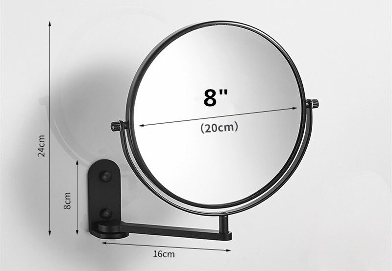 8 "sorte makeup spejle 1 x 3 forstørrelsesglas aluminium kosmetisk spejl badeværelse dobbeltsidet vægmonteret badespejl: Stil  a 8 tommer