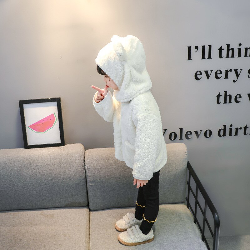 Veste et manteau pour bébé en velours corail, vêtement d'extérieur, à capuche, manteau épais avec chapeau d'ours pour garçons, automne nouveauté