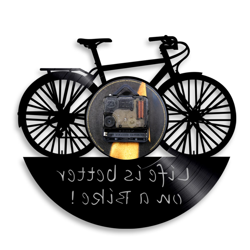 Fahrrad Zyklus Vinyl aufzeichnen Wanduhr Leben Ist Besser Auf EINE Fahrrad Jahrgang Wohnkultur Zauberstab Kunst Uhr Uhr