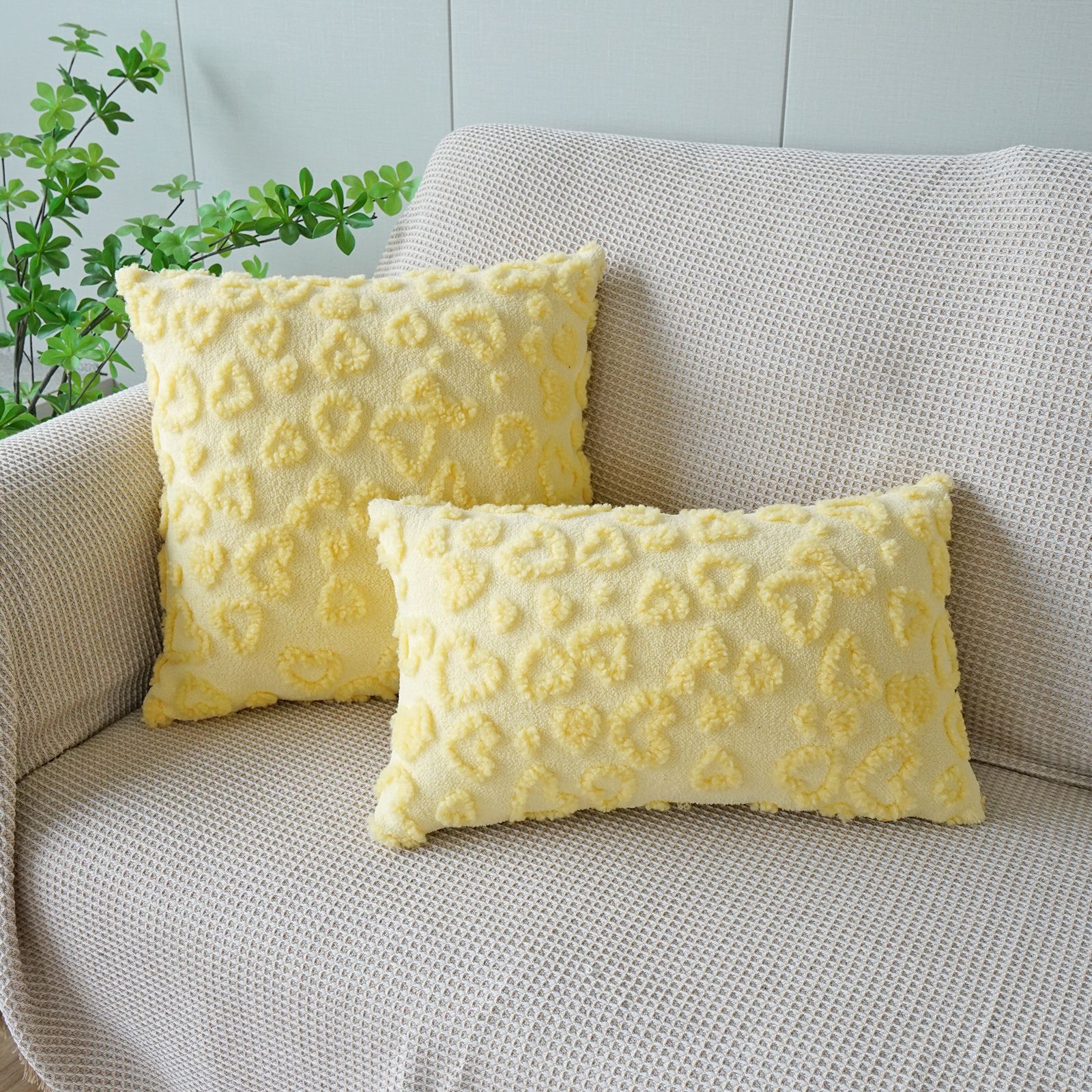 30x50/45X45CM Plush Heart-shaped Throw Pillow Cover Living Room Jacquard Waist Cushion Cover Decor Home Decorative Pillowcase: 470*740mm / Yellow