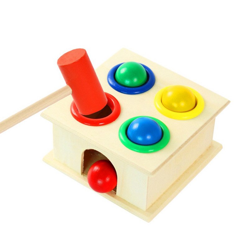 1Stck Baby Hammer Ball Spielzeug 4 See Nette Natur Farbe Quadratischen Tisch Holz Hammer Ball Spiel FrüHenne Bildung für Baby freundlicher
