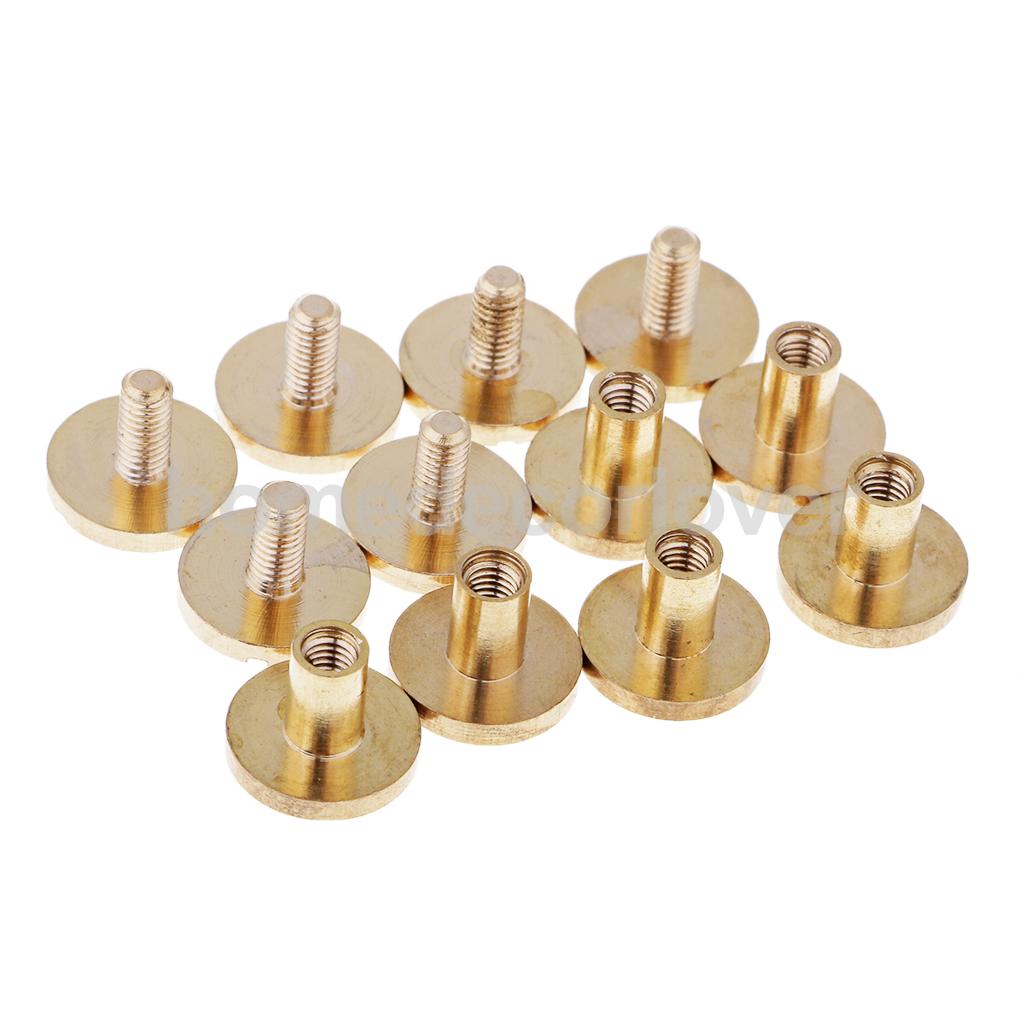 6 Sets Massief Messing Platte Ronde Kop Stud Screwback Leren Craft Chicago Schroeven