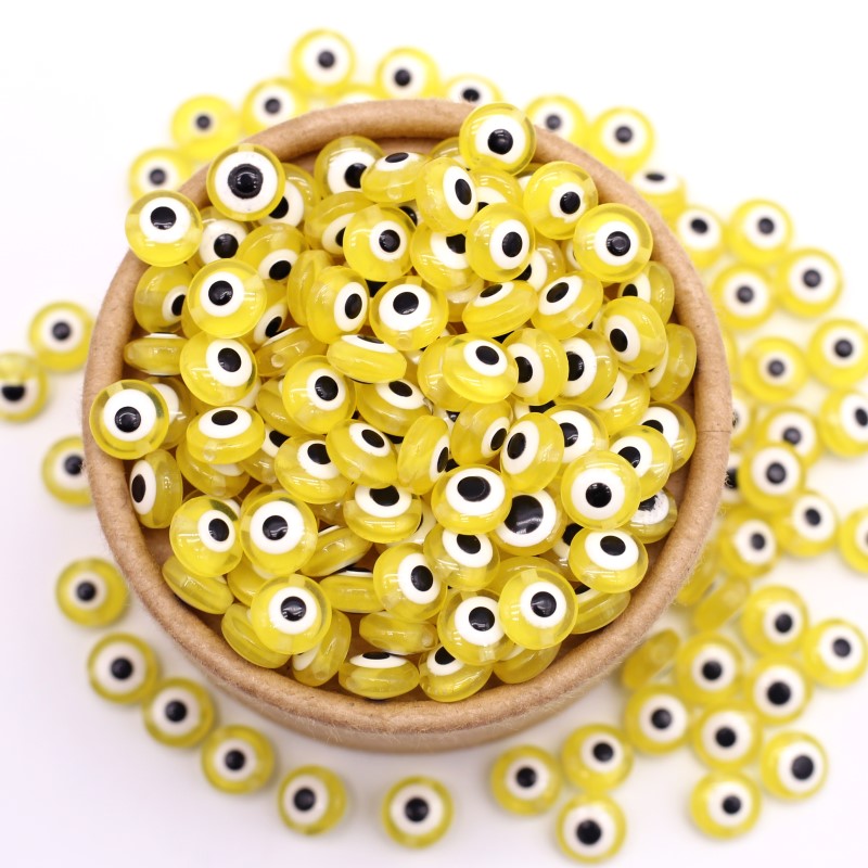 40pcs Mix Oblate Shape Evil Eye Beads 8mm Hollow Stripe Resin Spacer Beads Child DIY Jewelry Bracelet Handicraft Supplies: Yellow