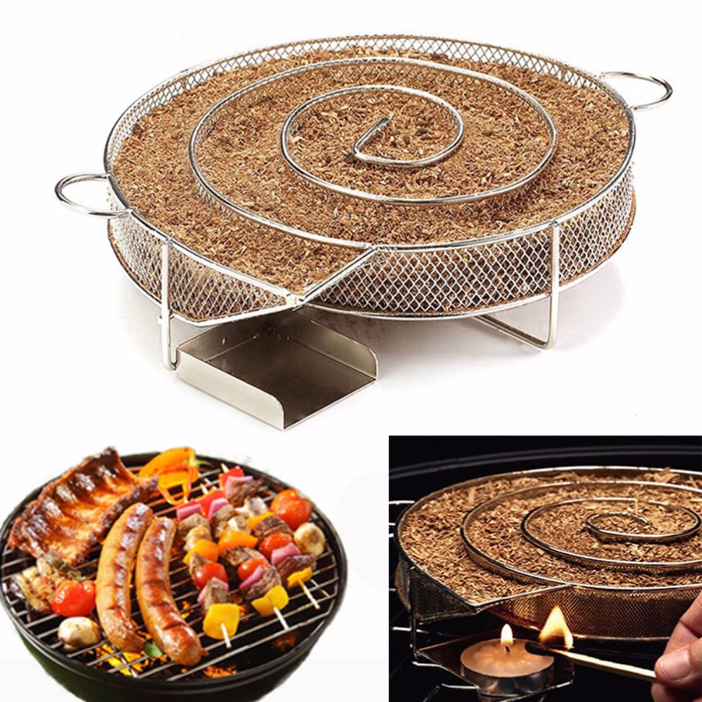 Bbq grille tilbehør rund røyker med eple små flis rustfritt stål kald røyk generator grille bacon kjøtt fisk 8.07i