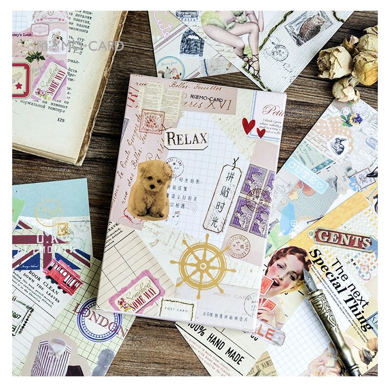 Juego de 30 hojas de postales creativas con Collage, tarjeta de felicitación, tarjeta de mensaje, tarjeta de para Sobre Carta de cumpleaños