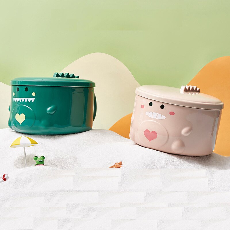 Kawaii Dinosaur Ramen Bowl Instant Ramen Noodles Korean Food Container Stainless Steel Student Bento Box with Lid &amp; Handle 850ml