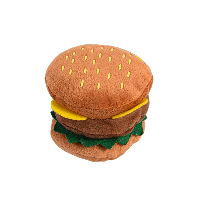 Dog Plush Stuffed Toys For Small Large Medium Dogs Puppy Soft Squeak Interactive Toy Teeth Cleaning Training Pet Accessories: Hamburger