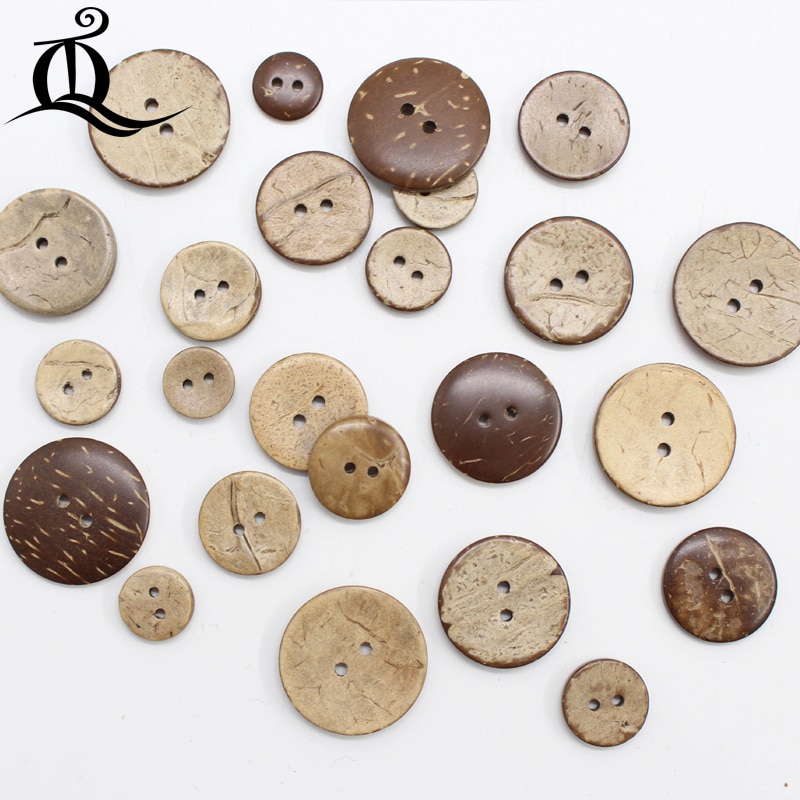 high quantity 50pcs 10mm-25mm 2-Holes DIY round Coconut shell Buttons Wood Button for Clothing scrapbooking sewing accessories