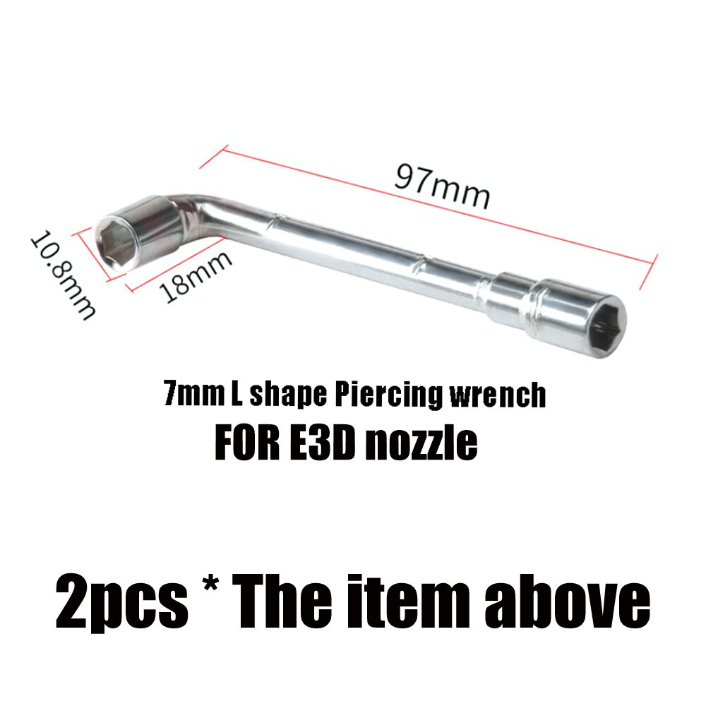 Ferramenta de chave de boca em forma de l, 2 peças, 6mm, 7mm, ferramenta de impressora 3d fixa mk8 e3d, bico de latão, 5 em 1, multi-função, acessórios: E3D Nozzle Wrench