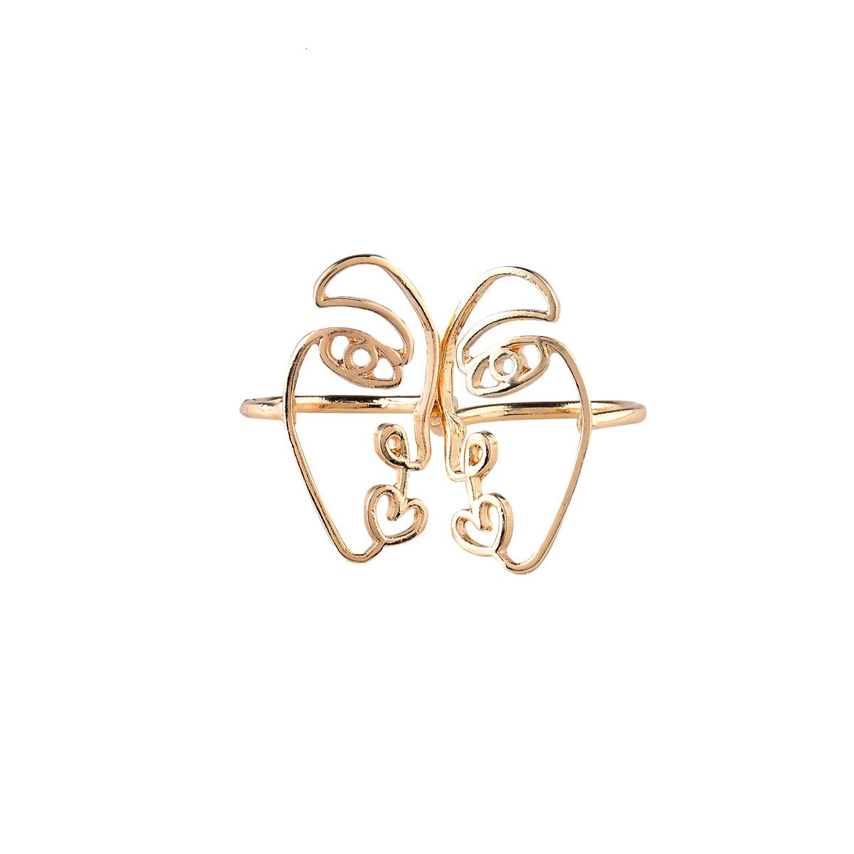 Youvanic 2 stücke Nette Abstraktes Gesicht Ring Gold Farbe Kunckle Ringe einstellen Für Frauen Punk Minimalistischen Paar Ring Bague schmuck: R1117-1