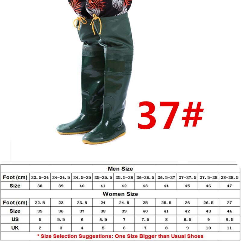 Højspring udendørs fiskeri waders sko over knæhøjde pvc materiale blød sål fiskeri waders unisex multifunktions fiske waders: 37