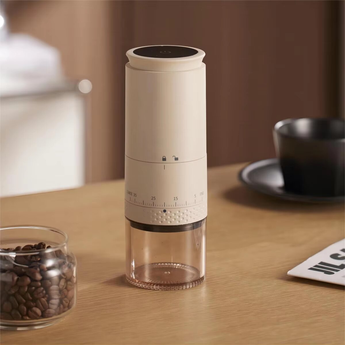 1500mAh Elektrische Koffiemolen Extern Verstelbare Type-C Opladen Koffie Burr Grinder Bean Slijpmachine Koffiezetapparaat: WHITE