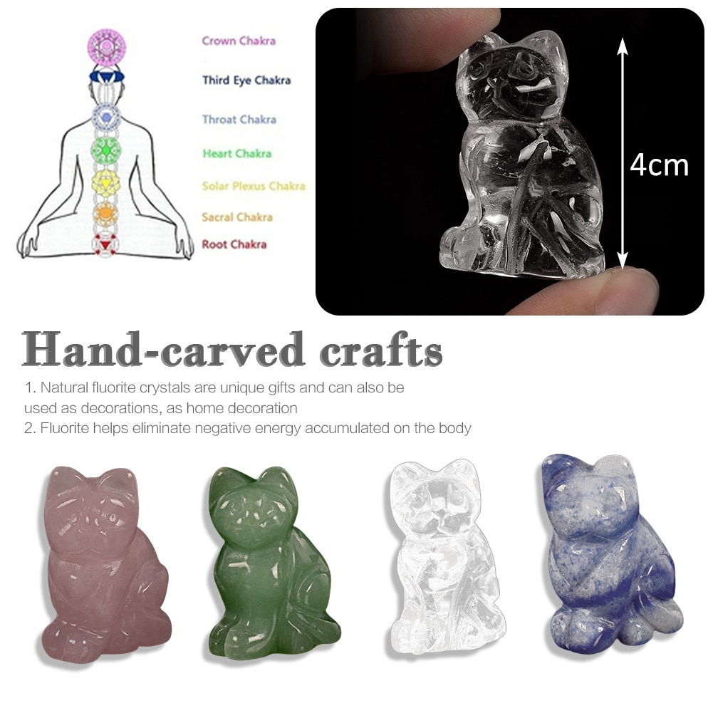 Jade chat porte-bonheur décoration de la maison | Chaton naturel, cristal de spar fluoré, pierres de traitement artisanales pures sculptées à la main