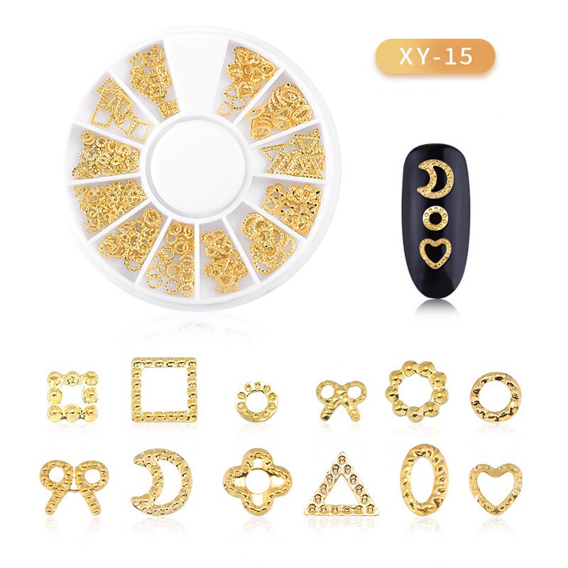 Gemengde 3D Hollow Nail Steentjes Voor Nagels Charms Metalen Vormen Geometrie Goud Tips Diy Accessoires Kristal Nail Art Decoratie: F550-015