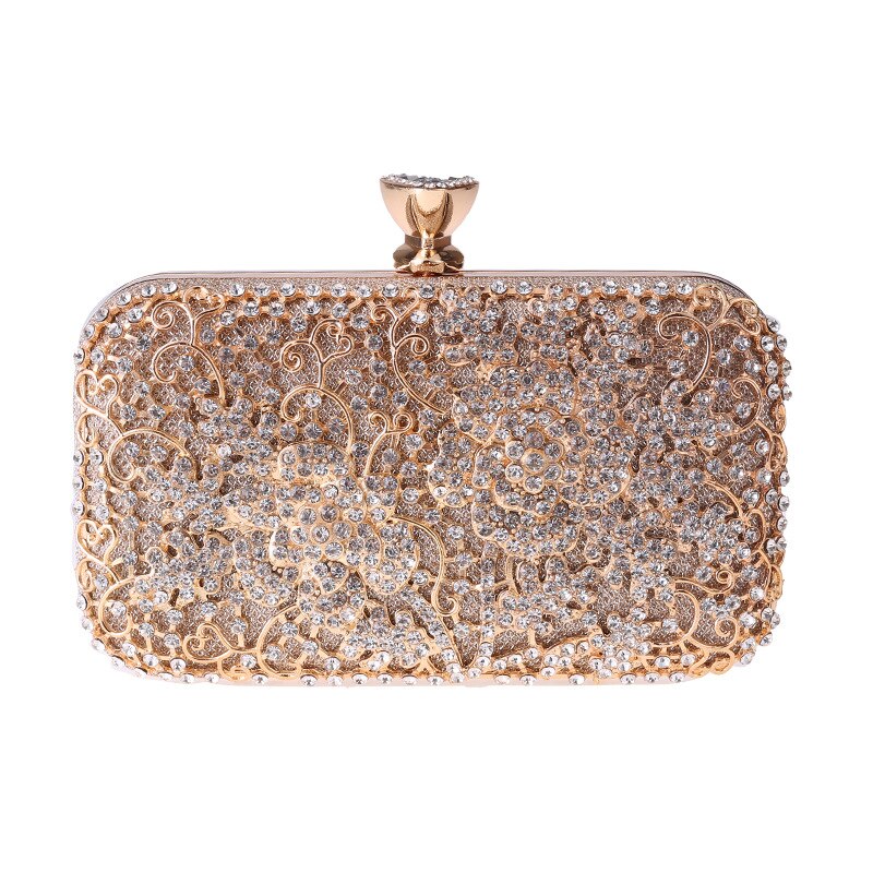 Bolso de mano de Metal con diamantes de imitación para mujer, cartera de noche de oro y cristal, bolsos para de boda, bolso de mano de día