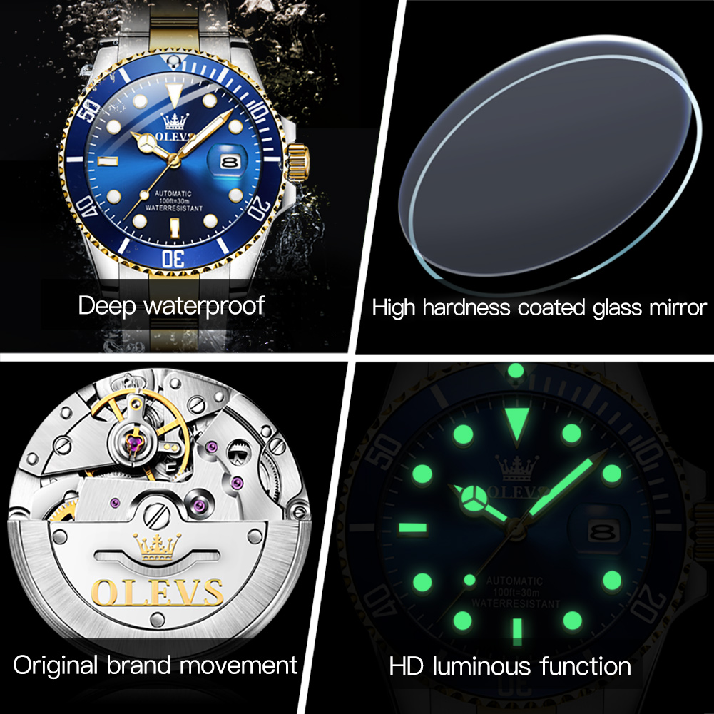 OLEVS 6650 Reloj para hombre, Reloj mecánico automático Original clásico para hombre, escala de circón, Reloj luminoso resistente al agua de acero inoxidable