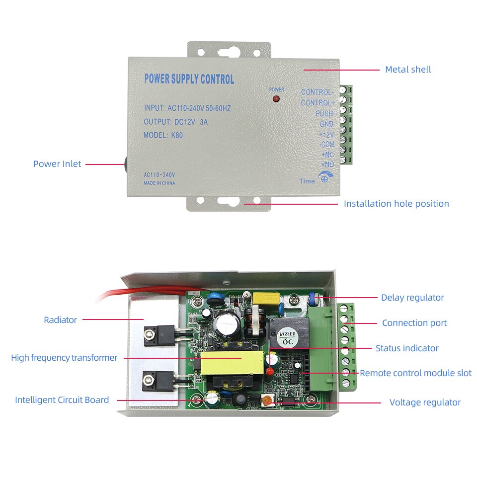 Døradgangssystem elektrisk strømforsyningskontrol  ac 100-260v dc 12v 3a miniaturestrøm / elektrisk låsekraft / adgangskontrolsystem