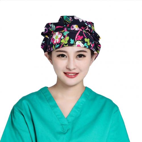 Blomsterprint scrub cap salon kosmetolog kok støvtæt bouffant justerbar hat: Bånd blomst