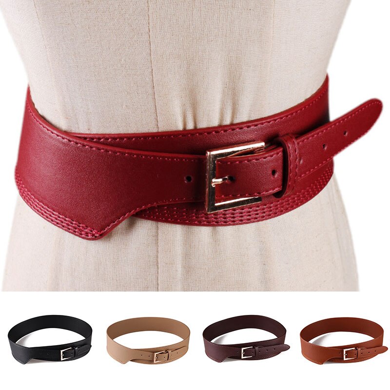 104cm pu læder bredt bælte unisex ensfarvet krop korset talje bælte guld pin spænde luksus jeans kjole dekorative linning