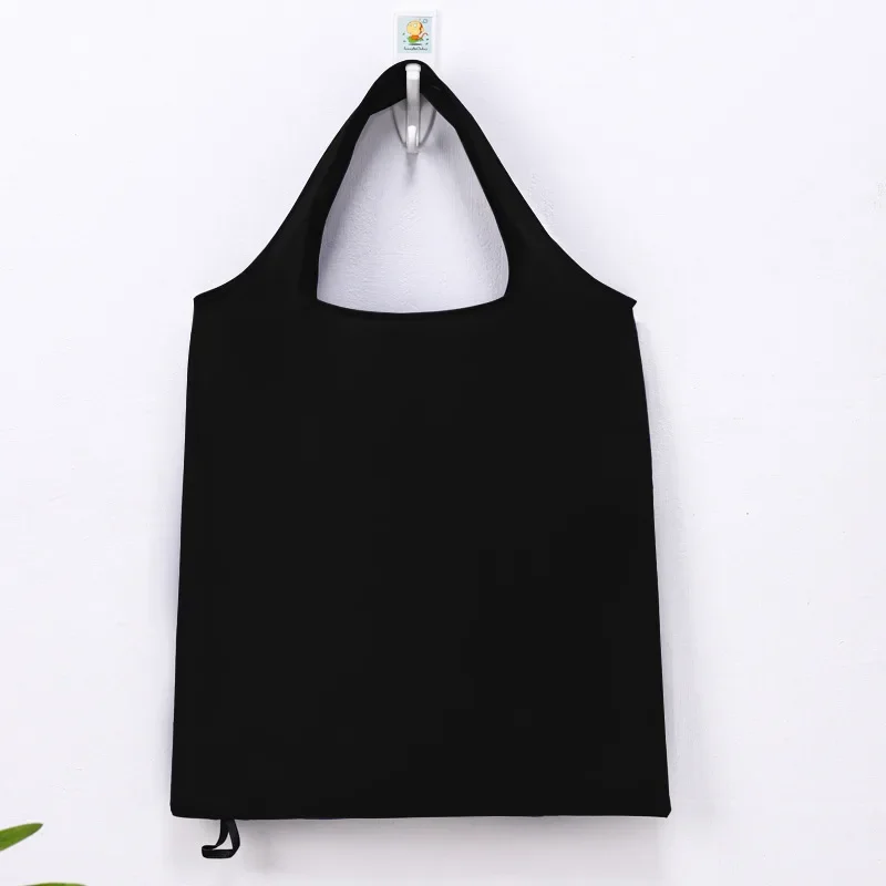 Foldable Shopping Bag Reusable Travel Grocery Bag Eco-Friendly One Shoulder Handbag for Travel Solid Color Supermarket Tote Bags: S / black