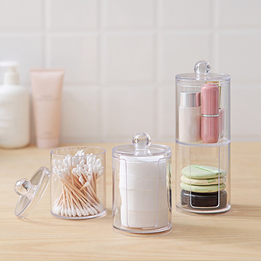 Caja de acrílico transparente para cosméticos, organizador de maquillaje, contenedor de plástico, torundas de algodón, soporte para palillos de dientes