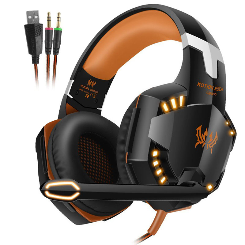 ELKE G2000 Stereo Gaming Headset voor PS4 Diepe Bas Computer Game Hoofdtelefoon Oortelefoon met LED Licht Mic + 3200PDI Pro gaming Muis: G2000 Orange