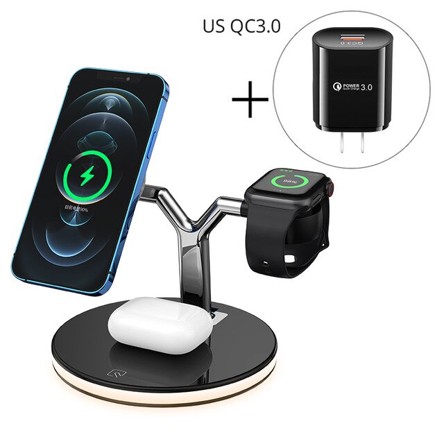 15W Magnetic Wireless Charger 3 in 1 Fast Charging Station for Magsafe iPhone 12 pro Max Chargers for Apple Watch Airpods pro: With US Plug B