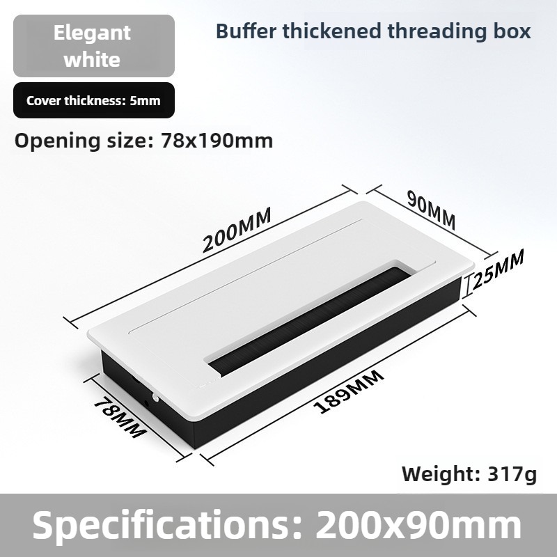 1 ST aluminium rechthoekige bureau kabeldoorvoertules draadgat deksel Kabeluitlaat Poort Oppervlak tafel kabel gat Meubelbeslag: Zilver