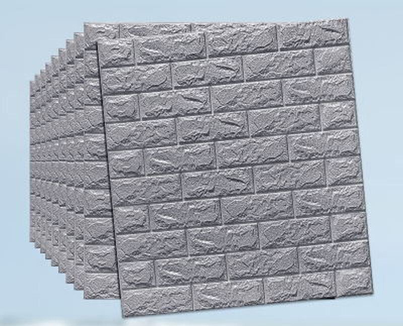 Pegatinas de espuma 3D para pared, de ladrillo, autoadhesivos impermeables para decoración del hogar, habitación de niños, sala de estar: Silver gray