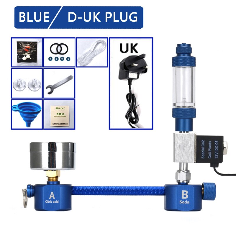 Aquarium DIY CO2 generator, bubble counter diffuser with solenoid valve,carbon dioxide reactor kit for control of aquatic plants: Blue-D-UK plug