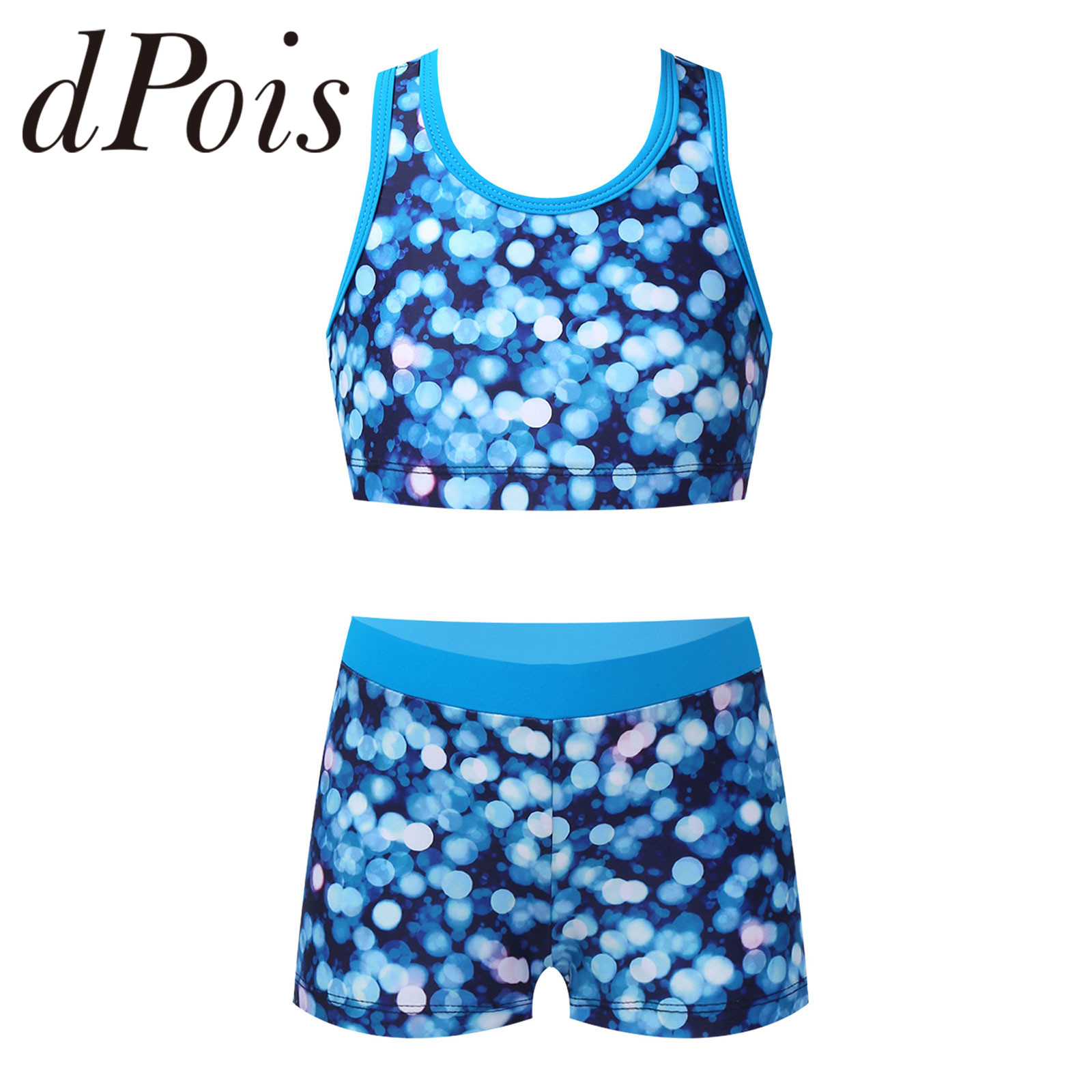 Meninas duas peças impresso maiôs de banho tanque + shorts crianças fatos de treino ballet ginásio roupas de verão das crianças fatos de banho