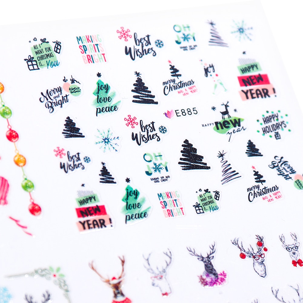 11 Stuks Jaar Stickers Op Nagels 3D Kerstversiering Sneeuwvlokken Elanden Lijm Sliders Folies Voor Nagels Xmas SAE875-885