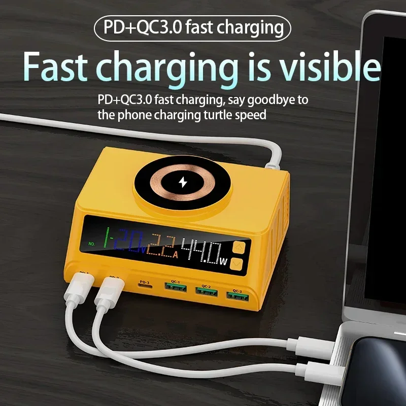 110W Multi-Port Charger Universal PD+QC3.0 Fast Charging for iPhone 16 15 14 13 12 Digital Display Magnetic Wireless Charging