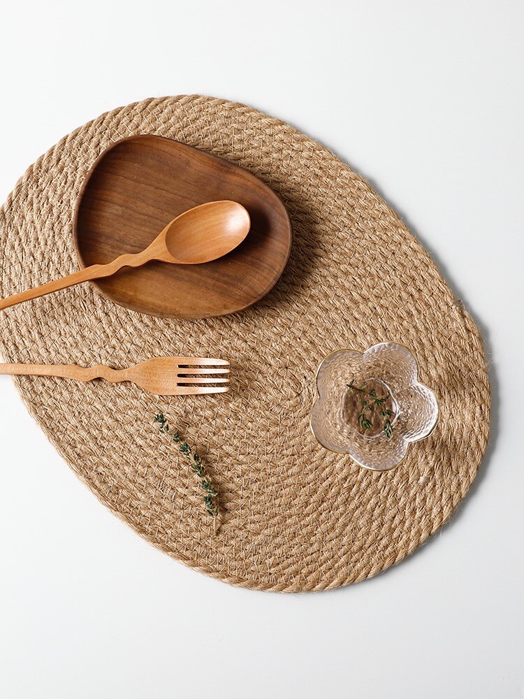 Table Placemat Rattan-weaved Mat for Meal Afternoon Tea Handmade Woven Cup Coaster Dish Holder Tableware Home Decor