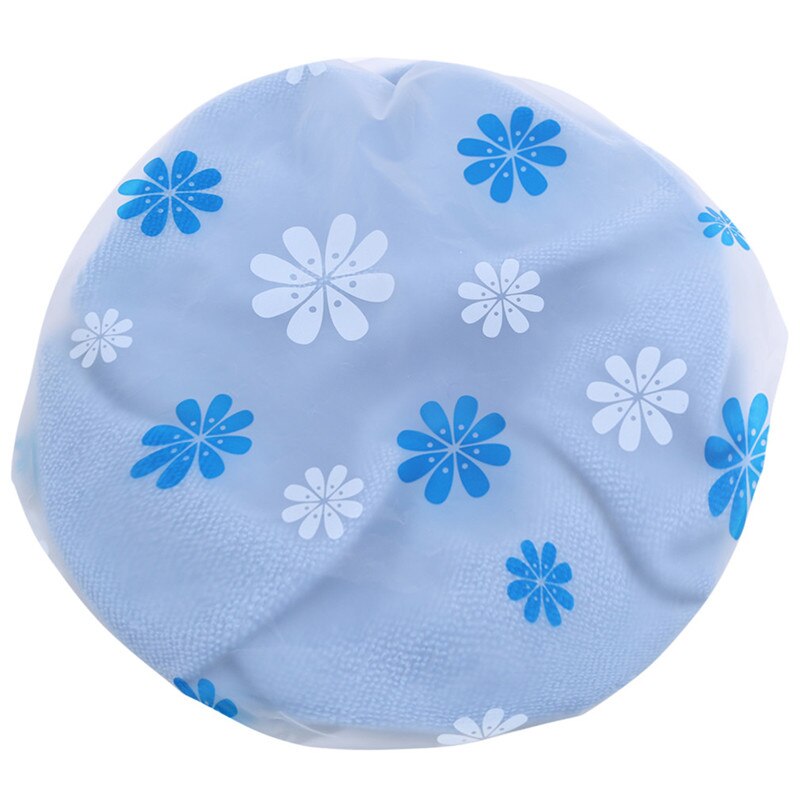 Cute Printing Elastic Shower Caps Thick Women Waterproof Shower Cap For Ladies Girl Hat Hair Bath Spa Shower Caps: Blue snow