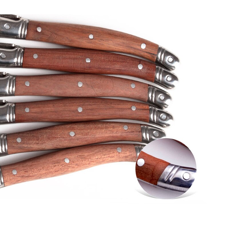 6 sztuk styl Laguiole nóż robić steków ze stali nierdzewnej noże drewno uchwyt stół nóż stołowy sztućce zestaw obiadowy w plaża drewno baza 9''