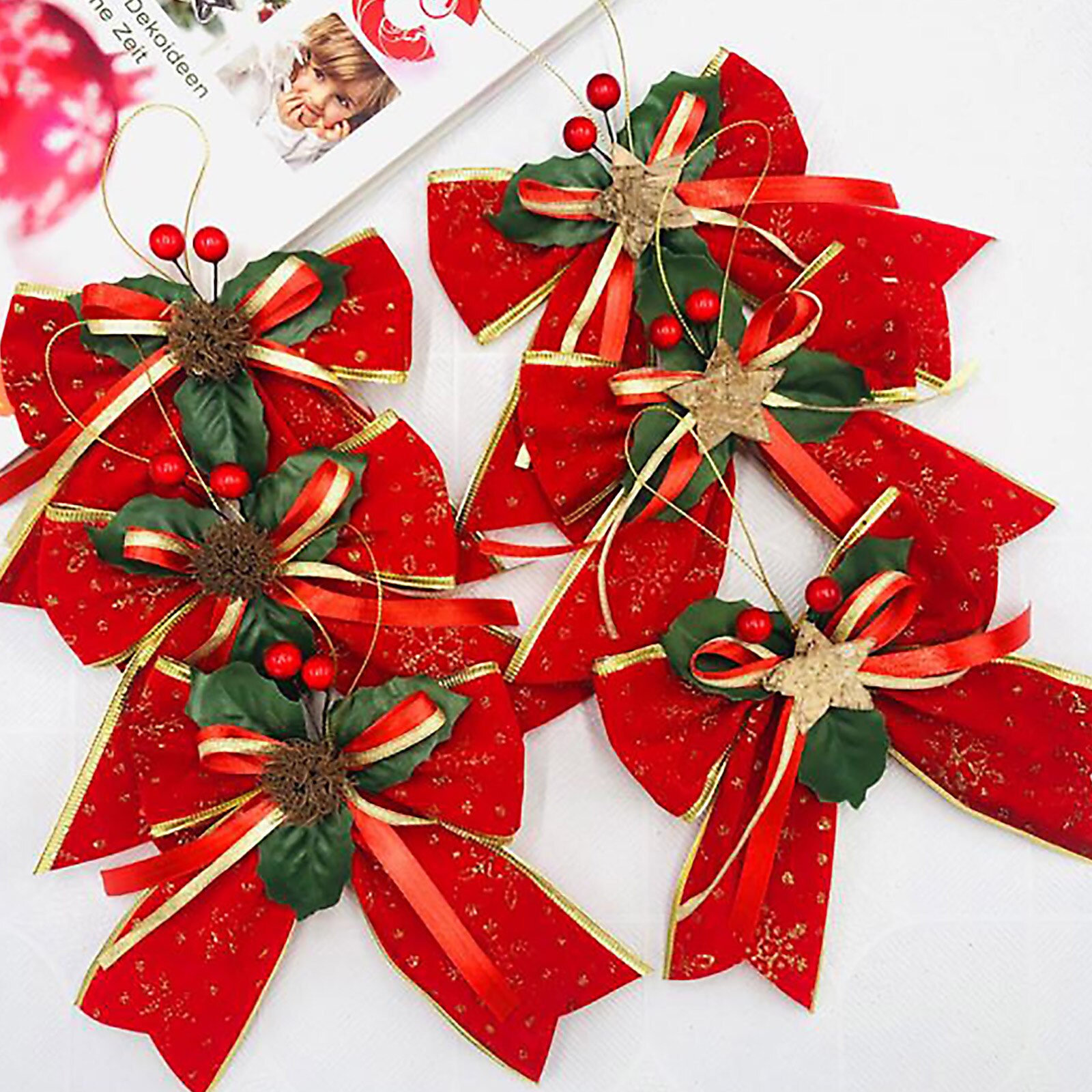 Kleine Boog Kerstboom Decoratie Handgemaakte Cadeau Strik Jaar Linten Party Thuis Craft Linnen Plaid Cadeau Lint Diy Opknoping