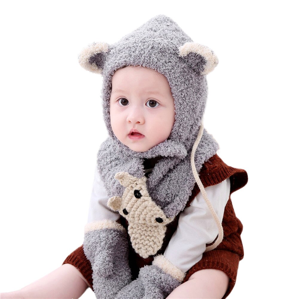 Baby Winter Gloves Toddler Girls&Boys Baby Crochet Knit Hat Beanie Cap Scarf Gloves Set Children Mittens Children hooded gloves
