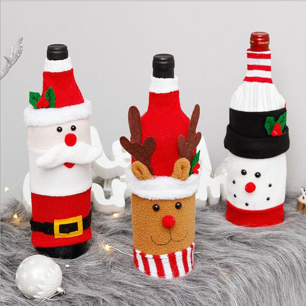 Decoración navideña para el hogar, mesa, muñeco de nieve, pueblo de Papá Noel, champán, cubiertas de botellas de Navidad, tapones para botellas de vino tinto, bolsa #3