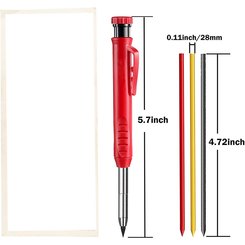 Timmerman Potlood 12 Refill Leads Ingebouwde Puntenslijper Bouw Potloden Voor Timmerman Kraspen Bouw Gereedschap