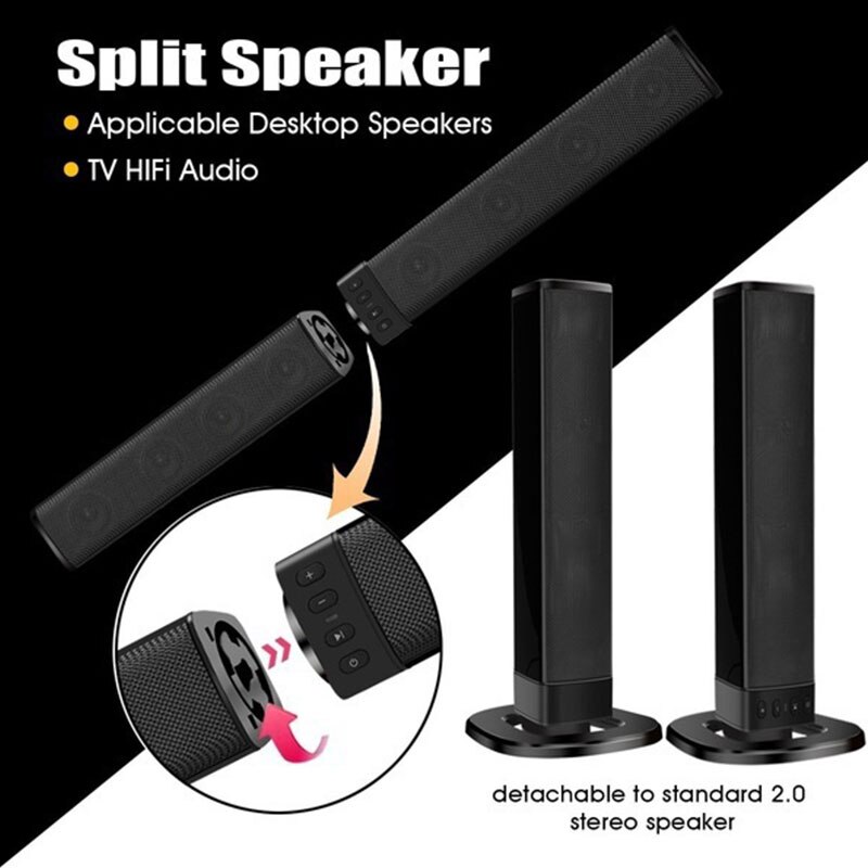 Langaton bluetooth -kaiutin 3d stereo kotiteatterin äänipalkki taitettava jaettu tv -kaiutin subwoofer -tuki tf fm aux u disk column