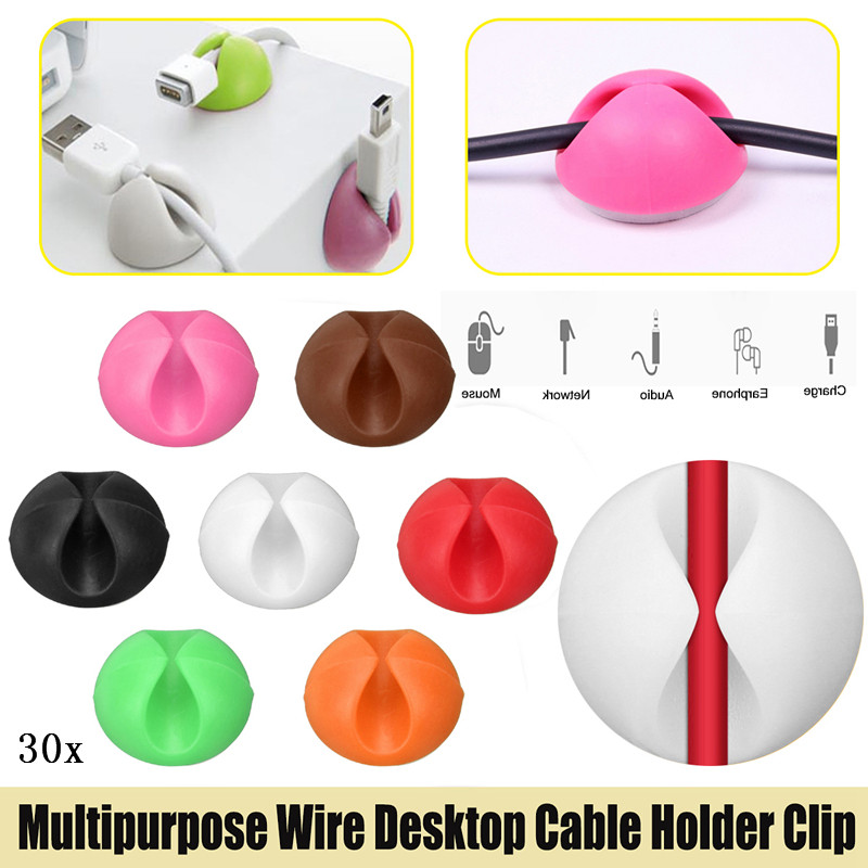30pcs/Set USB Wire Cable Line Fastener Clip Car Desk Wall Clips Holders Organizer Retainer Clamp Clamps Tie Lines Fixed Clips
