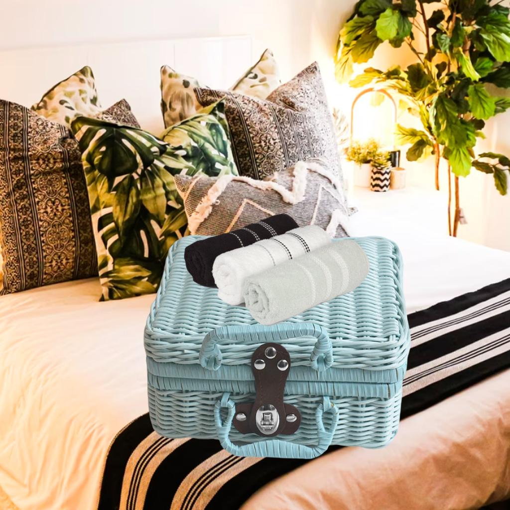 Valise tissée en osier, panier de stockage des aliments, Portable, pour jardin, Patio: Blue 30x20x12cm