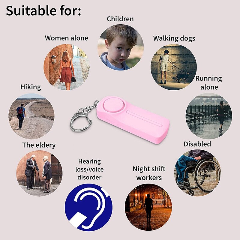 Personal Alarm Keychain 130 DB Warning Device with LED Light Suitable for Ladies, Children, Seniors and Joggers