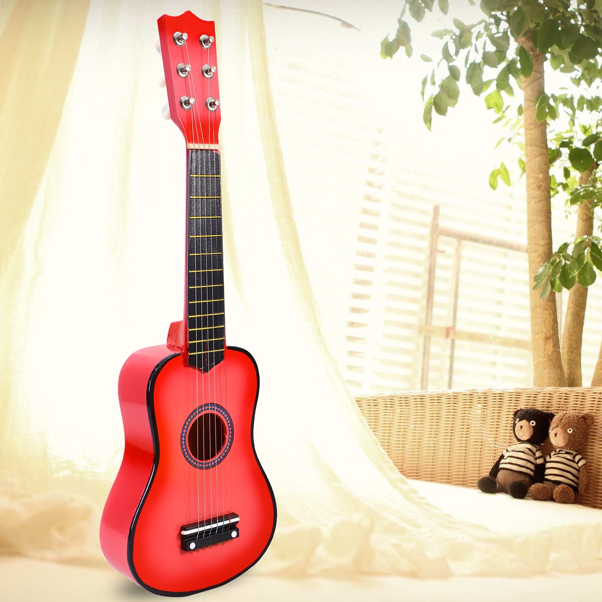 Guitarra acústica portátil de madera para niños, instrumento de tamaño pequeño, en pulgadas, Rojo