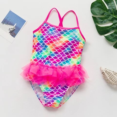 1-6y børn babypiger havfrue badetøj badedragt børn bikini badedragt strand kostume: Lyserød / 1t
