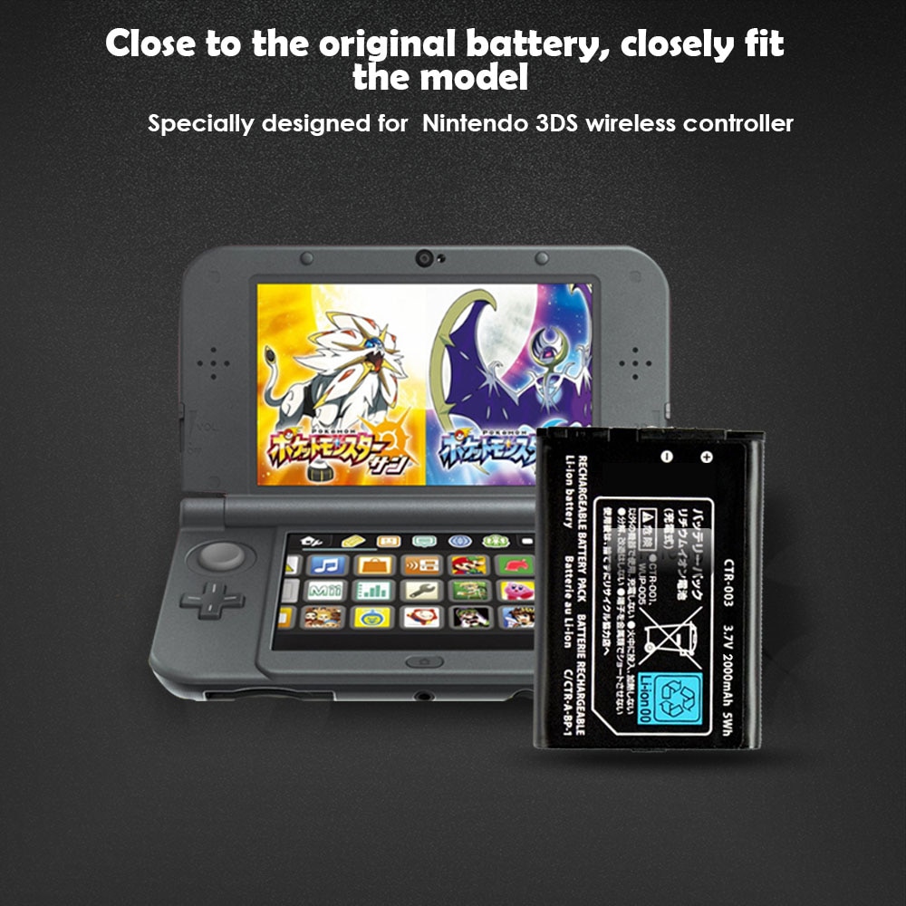3.7V 2000mAh Rechargeable Lithium Battery Pack for Nintendo 3DS XL LL CTR-003 Wireless Controller Replacement Batteries